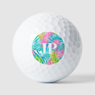 Monogram farbenfrohe tropische Blätter Custom Golfball