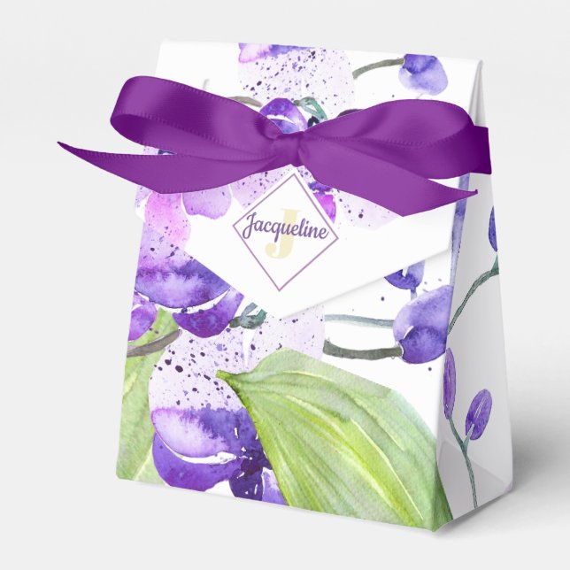 Monogram farbenfrohe Wasserfarbe Orchid-Design Geschenkschachtel (Vorderseite)