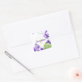 Monogram farbenfrohe Wasserfarbe Orchid-Design Quadratischer Aufkleber