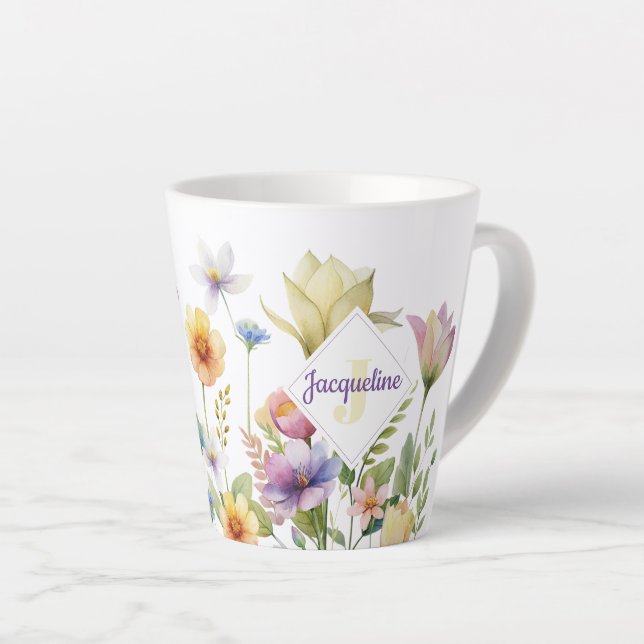 Monogram farbenfrohe Wilde Blume Illustriert Milchtasse (Rechte Ecke)