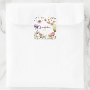 Monogram farbenfrohe Wilde Blume Illustriert Quadratischer Aufkleber