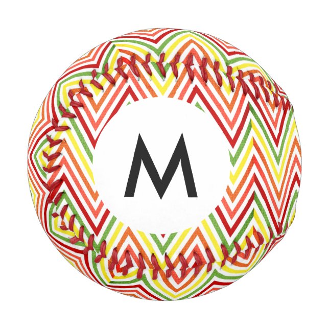 Monogram farbenfrohe Zigzag Zickzack Muster Baseball (Vorderseite Links)