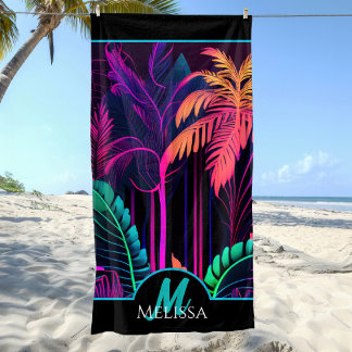 Monogram farbenfroher Nebel Black Tropical Palm Be Strandtuch