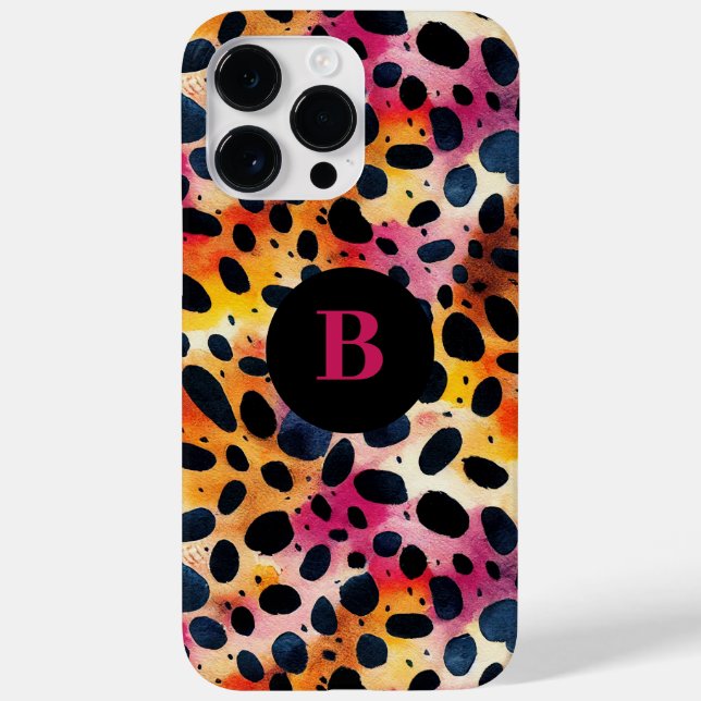 Monogram, farbig, moderne Leopardrucke Case-Mate iPhone 14 Pro Max Hülle (Rückseite)