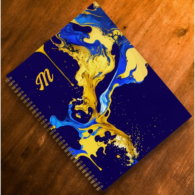 Monogram farbige blaugelbe Künstlerskizze Notizbuch (Monogram colorful blue yellow artist sketchbook notebook)