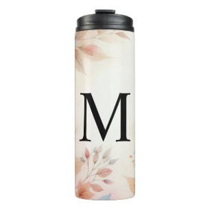 Monogram farbige Herbstlaube Aquarellpasten Thermosbecher