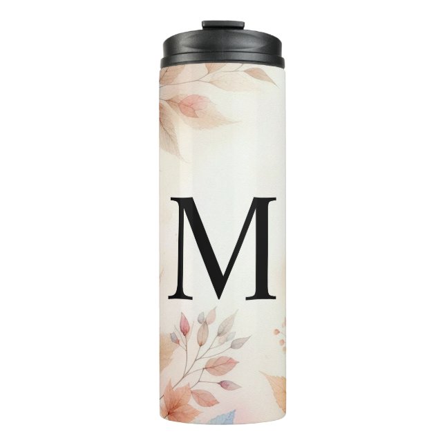 Monogram farbige Herbstlaube Aquarellpasten Thermosbecher (Vorderseite)