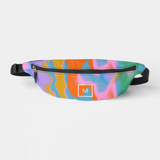 Monogram farbige moderne Aquarelltasche Bauchtasche (Vorderseite)