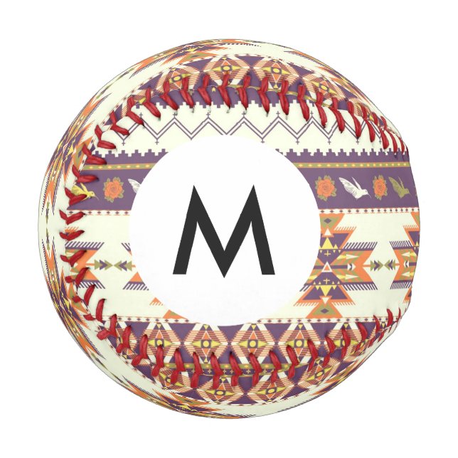 Monogram farbiges Aztec Muster Baseball (Vorderseite Links)