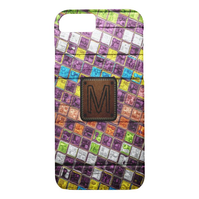 Monogram farbiges Mosaikmuster Holzschau #4 Case-Mate iPhone Hülle (Rückseite)
