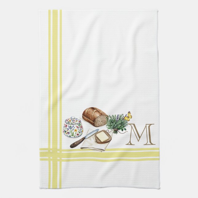 Monogram Farmhouse Küchentücher Gold Strippenkräut (Vertikal)
