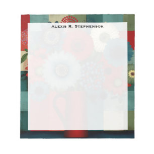 Monogram Farmhouse Patchwork Blaues Beerenbouquet Notizblock