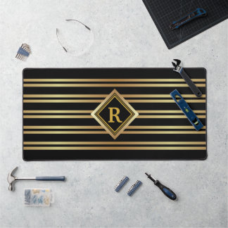 MONOGRAM Faux-Gold Geometrisch auf SCHWARZ Schreibtischunterlage