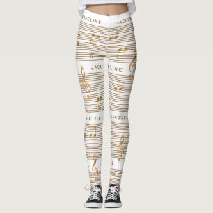 Monogram Faux Gold Noten und Schlüssel auf WEISS Leggings