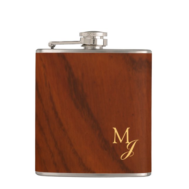 Monogram Faux Wood Flachmann (Vorderseite)