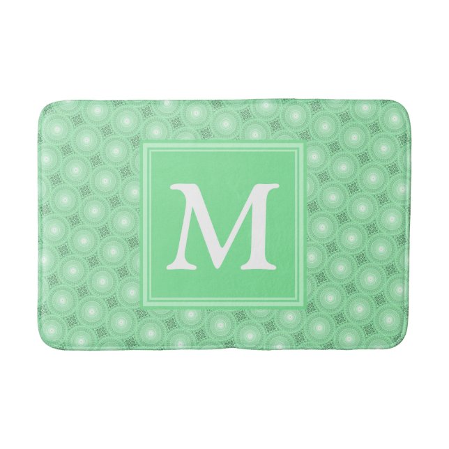 Monogram Federgrün Kreismuster Badematte (Vorderseite)