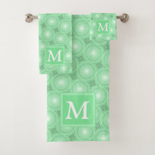 Monogram Federgrün Kreismuster Badhandtuch Set