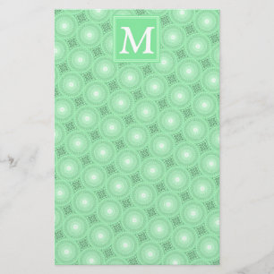 Monogram Federgrün Kreismuster Briefpapier