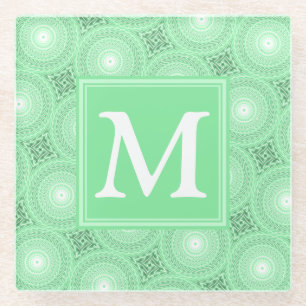 Monogram Federgrün Kreismuster Glasuntersetzer