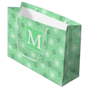 Monogram Federgrün Kreismuster Große Geschenktüte