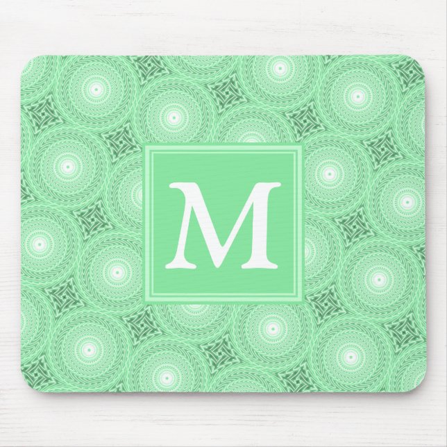 Monogram Federgrün Kreismuster Mousepad (Vorne)