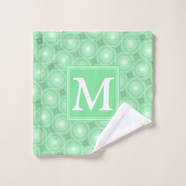 Monogram Federgrün Kreismuster Waschlappen (Waschlappen)