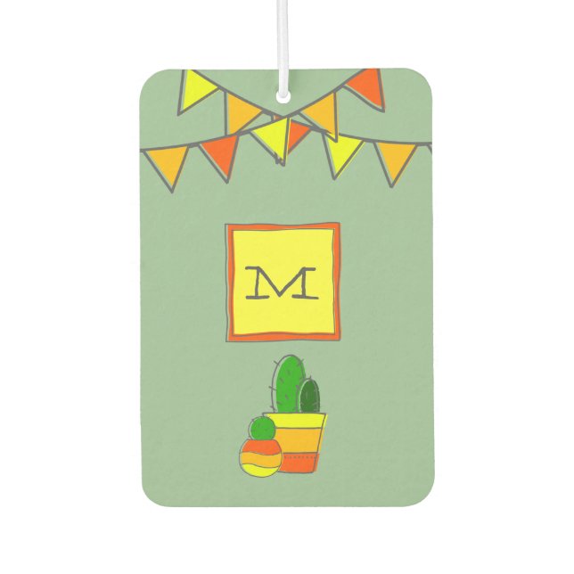 Monogram Festive Fiesta + Niedlich handGezeichnet  Autolufterfrischer (Vorderseite)