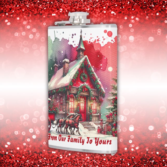 Monogram Festive Vintage Weihnachten auf weiß | Flachmann (Von Creator hochgeladen)