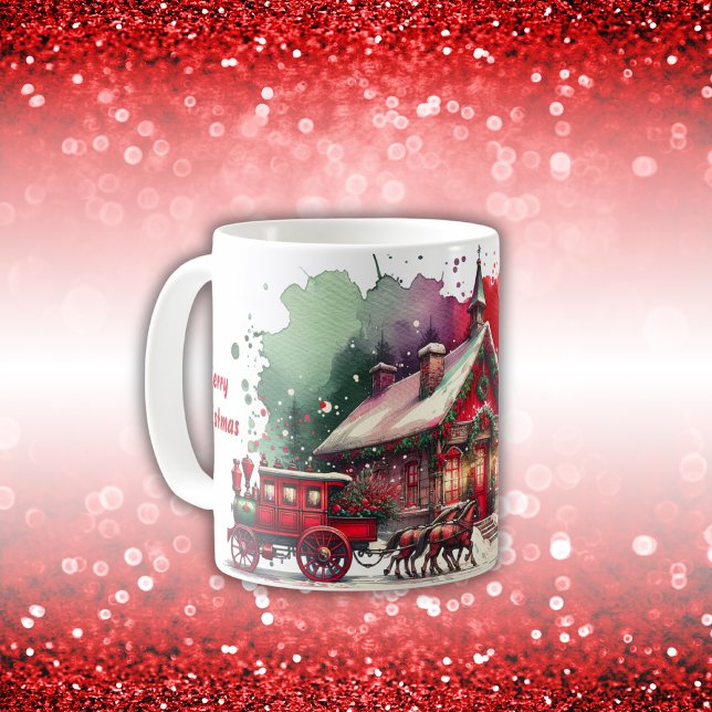 Monogram Festive Vintage Weihnachten auf weiß | Kaffeetasse (Von Creator hochgeladen)