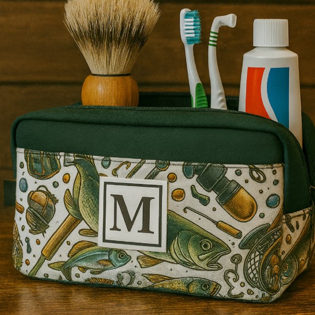 Monogram Fishing Fisherman Travel Toilettebeutel Waschbeutel (Travel size toiletry bag for men with fishing print and monogram. Great gift idea )