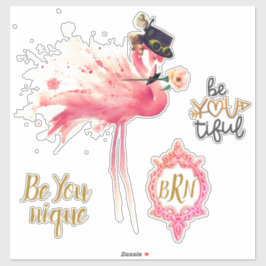 Monogram Flamingo "Be You tiful" Steampunk Vintag Aufkleber