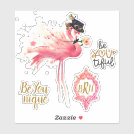 Monogram Flamingo "Be You tiful" Steampunk Vintag Aufkleber