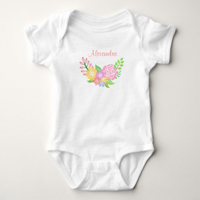 Monogram Floral Baby Girl Jersey Bodysuit Strampler (Vorderseite)