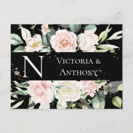 Monogram Floral Black Wasserfarbe Save the Date Postkarte