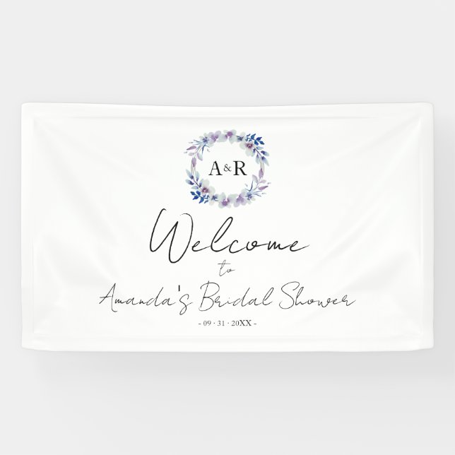 Monogram Floral Brautparty Begrüßungszeichen Banner (Horizontal)