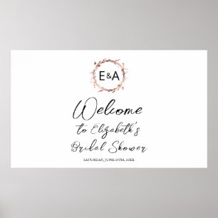 Monogram Floral Brautparty Begrüßungszeichen Poster