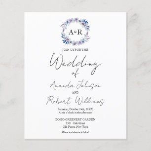 Monogram Floral Budget Hochzeitseinladungen