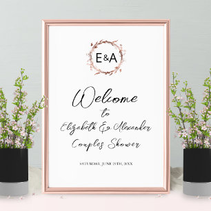 Monogram Floral Couples Dusche Begrüßungskarte Poster