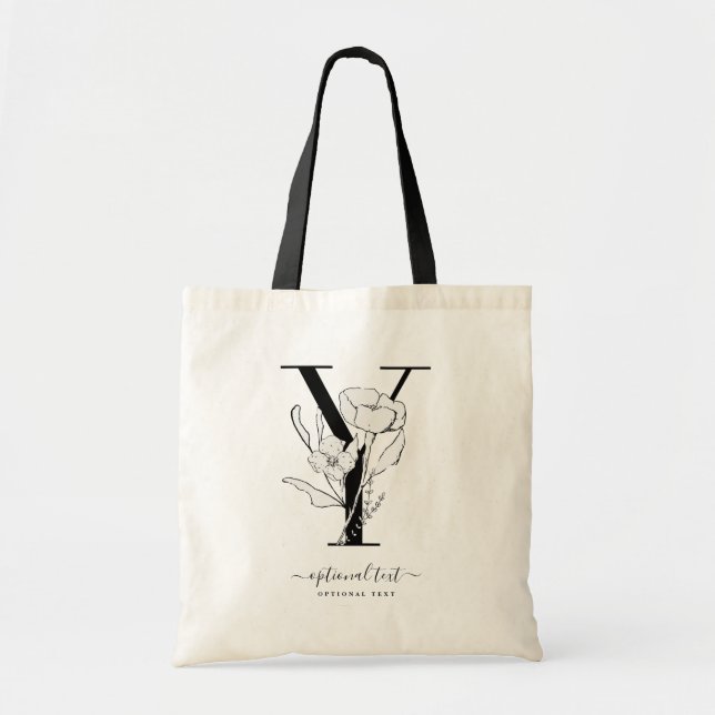 Monogram Floral Custom Totbeutel - Single Letter Y Tragetasche (Vorne)