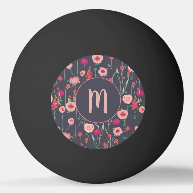 Monogram Floral Dark Tischtennisball (Vorderseite)