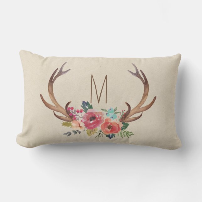 Monogram Floral Deer Horn Lendenkissen (Vorderseite)