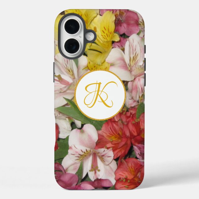 Monogram Floral Design Maßgeschneiderte iPhone Cas 16 Plus Hülle (Rückseite)