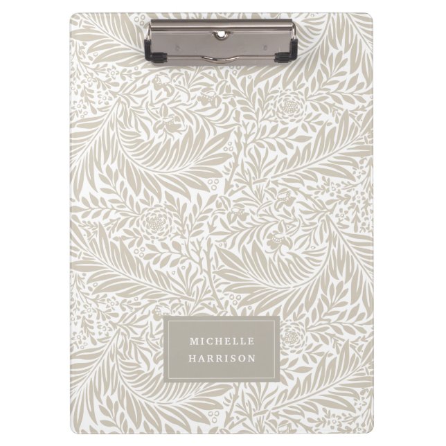 Monogram floral Foliage Beige Weiße Elegant Klemmbrett (Vorderseite)