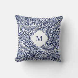 Monogram Floral Foliage William Morris Blue White Kissen