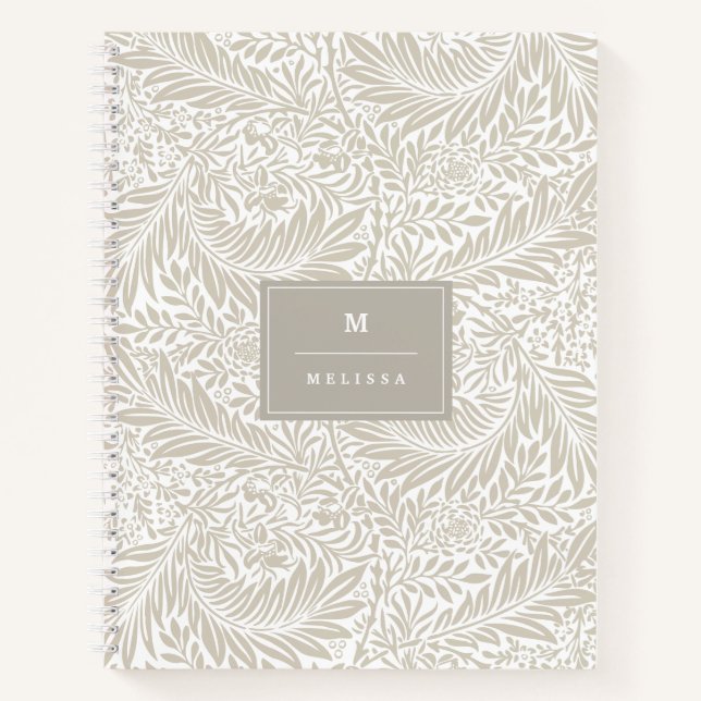 Monogram Floral Foliage William Morris Elegant Notizbuch (Vorderseite)