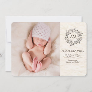 Monogram Floral Foto Birth Ankündigung