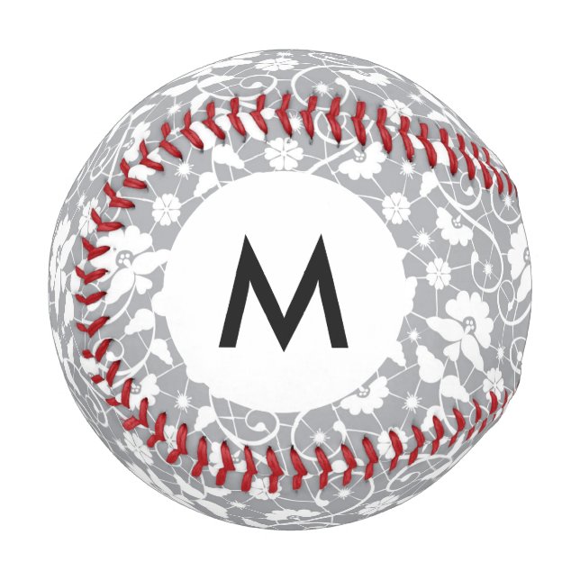 Monogram Floral Lace Muster Baseball (Vorderseite Links)