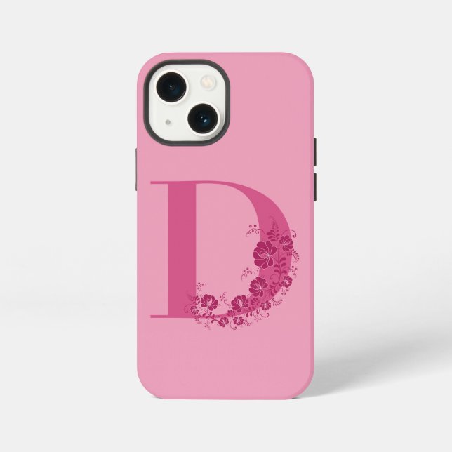 Monogram Floral Letter D iPhone Case 13 Mini Hülle (Rückseite)