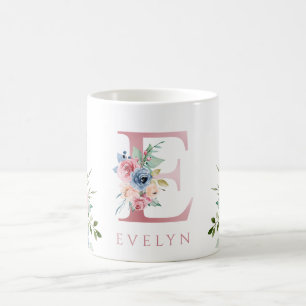 Monogram, Floral Letter E Tasse