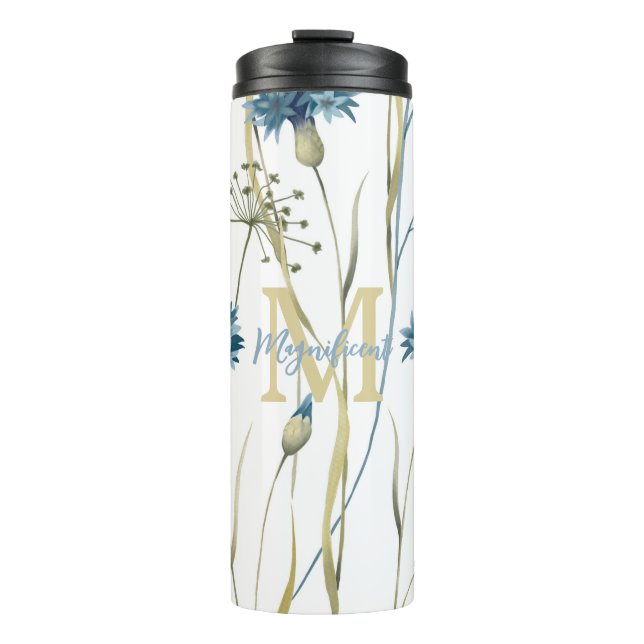 Monogram Floral Light Blue Thermosbecher (Vorderseite)